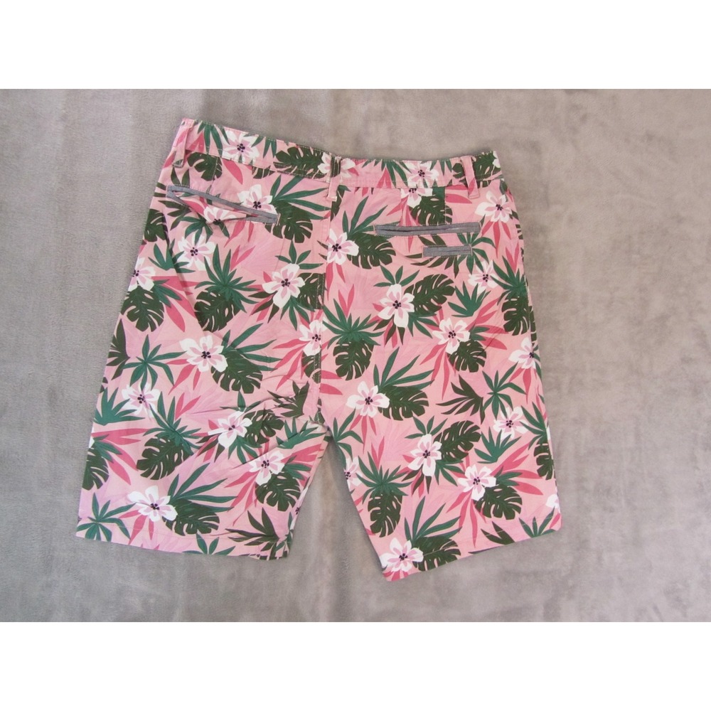 Hudson & Barrow Mens Pink Tropical Floral Hibiscus Shorts Size 32 Summer Beach